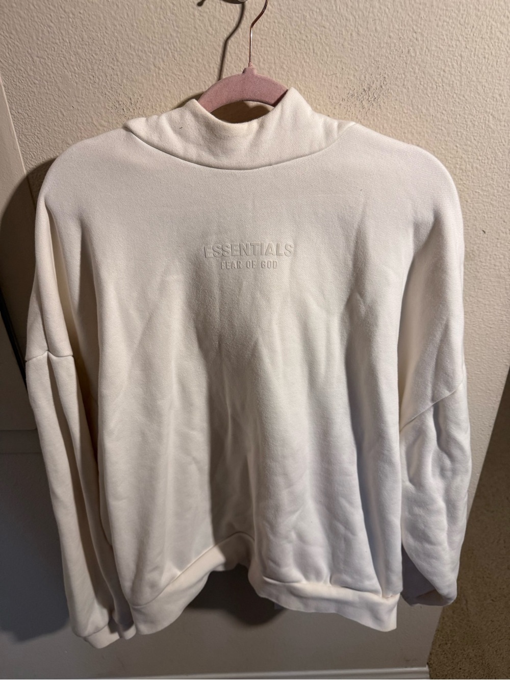 Fear of God Essentials Cream Oversized Hoodie Sweatshirt Mock Neck